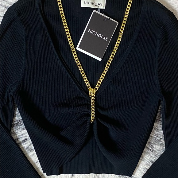 NICHOLAS CHAIN DETAILED “ALMA” RIBBED CROP TOP, S - Picture 12 of 14